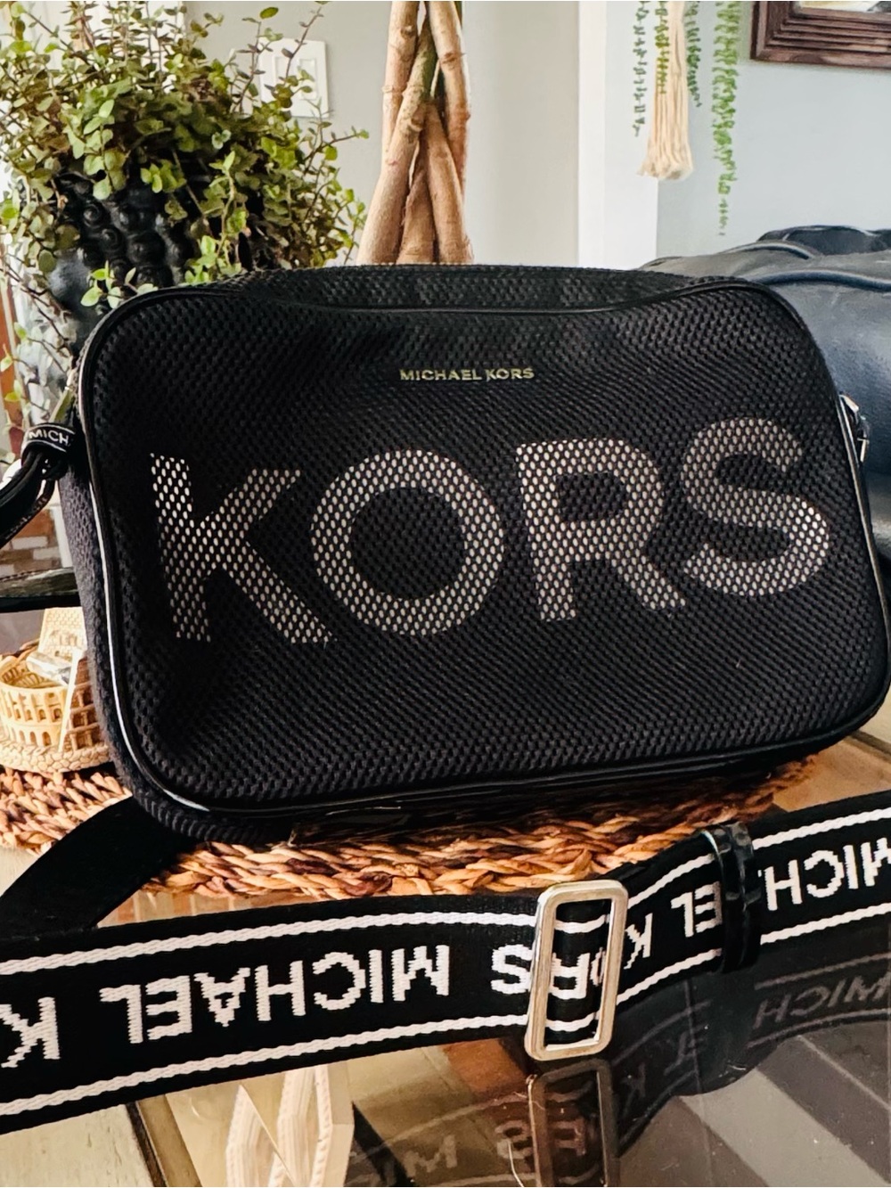 Michael Kors Black Mesh KORS Logo Belt Bag